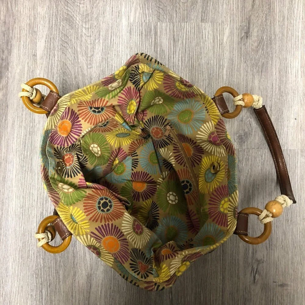 Fossil Straw Purse Shoulder Tote Bag Floral Woven Jute Handbag Boho Slouchy Hobo